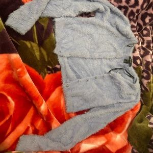 Blue fuzzy cropped cardigan